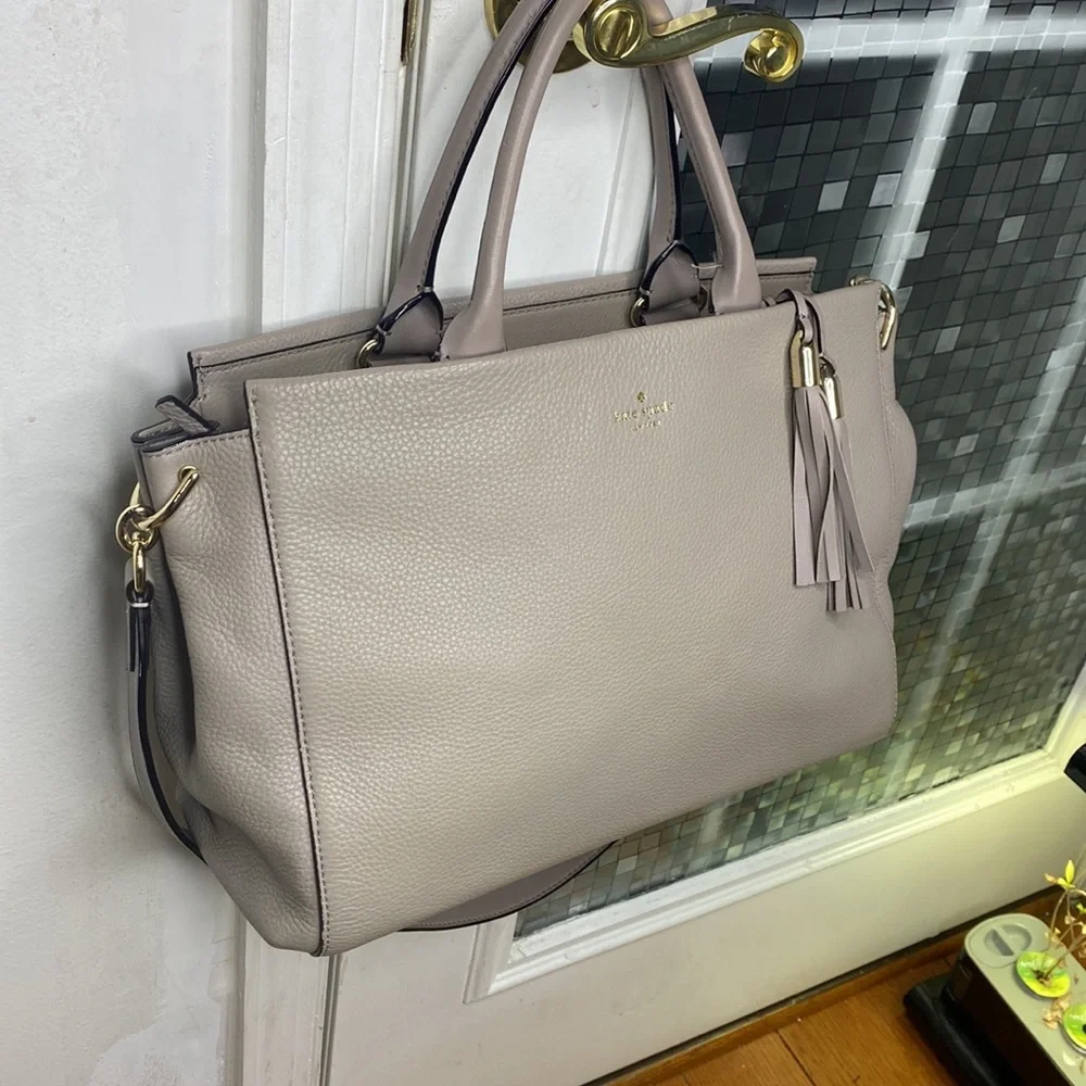 ♠️ Kate spade beautiful gray leather large top handle satchel shoulder bag ♠️